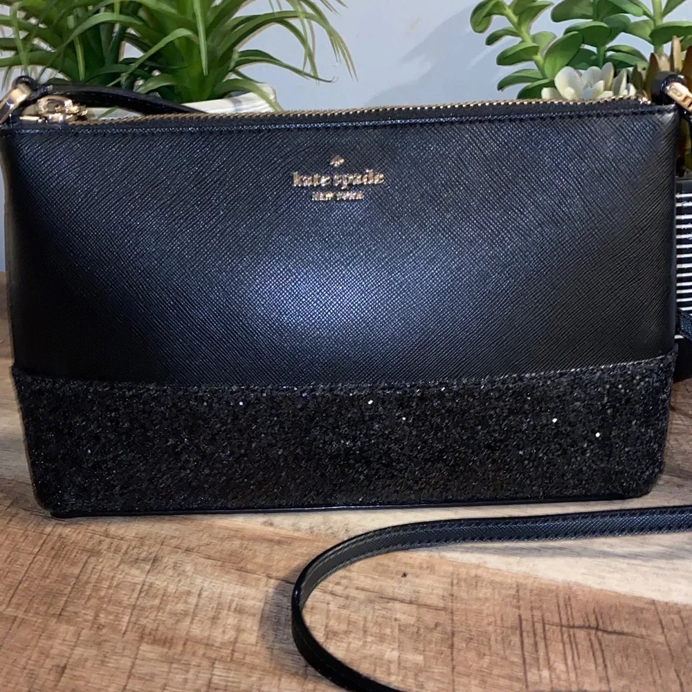 NWOT!! Kate Spade New York Black Flash Glitter Crossbody Bag